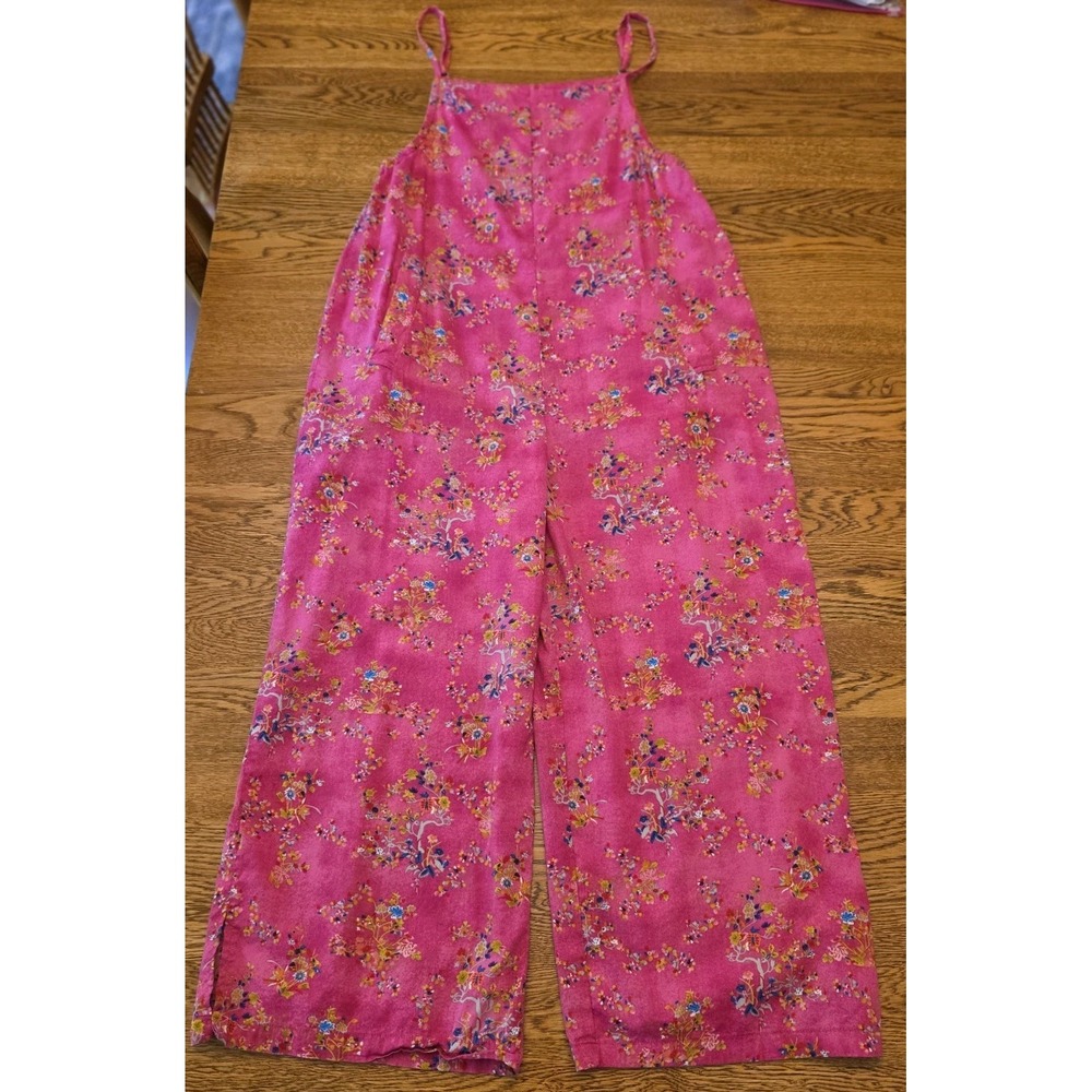 Women's XS Floral Jumpsuit Romperl Capri Wide Leg Hot Pink